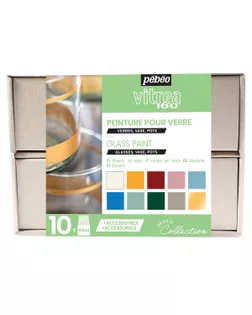 "PEBEO" Набор красок Vitrea 160 "Коллекция" по стеклу под обжиг с аксессуарами 10 цв. 45 мл арт. ГММ-100522-2-ГММ073681352864