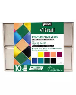 "PEBEO" Набор красок Vitrail "Коллекция" по стеклу и металлу с аксессуарами 10 цв. 45 мл 758421 арт. ГММ-100527-1-ГММ074415356834