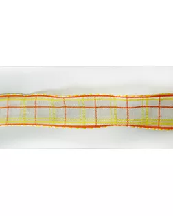 Лента органза с рисунком с проволокой по краю SAFISA ш.2,5см (32 белый/желтый) арт. ГЕЛ-13738-1-ГЕЛ0109361