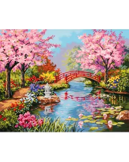 Картина стразами "Мост в цветущем саду" арт. ГЕЛ-16919-1-ГЕЛ0161459