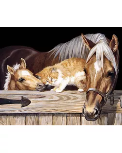 Картина стразами "Лошадь, жеребенок и рыжий кот" арт. ГЕЛ-26621-1-ГЕЛ0173923