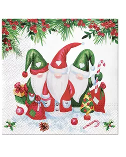 Салфетки трехслойные для декупажа, коллекция "Lunch" PAW Decor Collection "Рождественские гномы" арт. ГЕЛ-31981-1-ГЕЛ0184692