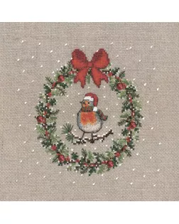 Набор для вышивания "December Wreath Robin Bird" (Декабрьский Венок Малиновка), 14.5 х 14.5 см арт. ГЕЛ-35645-1-ГЕЛ0195275