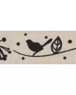 Лента хлопковая на картонной мини-катушке "Птички на ветке" арт. ГЕЛ-3687-1-ГЕЛ0085491