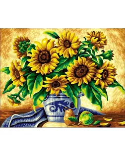 Картина стразами "Желтые подсолнухи в синей вазе" арт. ГЕЛ-7630-1-ГЕЛ0161531