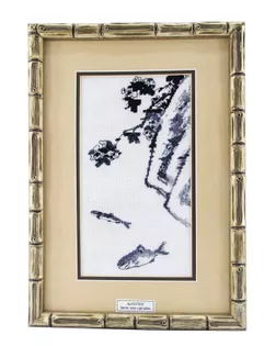 Вышитая картина "Цветок, скалы и две рыбы" арт. ГЕЛ-12499-1-ГЕЛ0121581