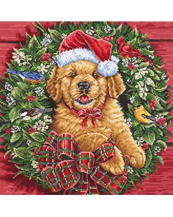 Набор для вышивания LETI Рождественский щенок 26х26 см арт. МГ-125427-1-МГ1045911