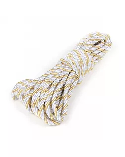 Шнур витой мебельный 10мм цв.белый+золото 6351, уп.10м арт. МГ-133885-1-МГ1689217
