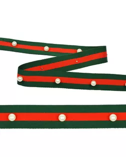 Тесьма-стропа Лампас с бусинами PB4 ш.2,5см цв.зеленый/красный (13.71м) арт. МГ-7889-1-МГ0601223