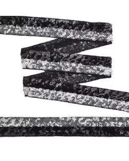 Тесьма с пайетками с двумя полосками на сетке ш.3см (черный/серебро) (13.7м) арт. МГ-10550-1-МГ0710085