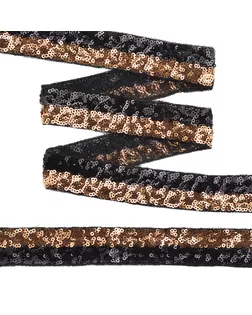 Тесьма с пайетками с двумя полосками на сетке ш.3см (черный/розовое золото) (13.7м) арт. МГ-10551-1-МГ0710086