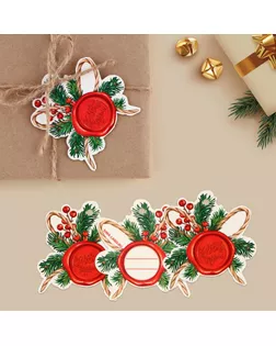 Шильдик декоративный на подарок «Сургуч с хвоей», 6.3 х 6.7 см арт. СМЛ-231695-1-СМЛ0010001222