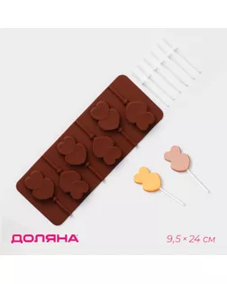 Форма для леденцов Доляна «Влюблённость», силикон, 9,5×24×1 см, 6 ячеек (4,2×3,3 см), с палочками, цвет МИКС арт. СМЛ-231709-1-СМЛ0001000369