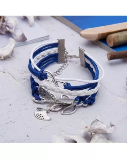 Браслет кожа "Совушки" 5 нитей, цвет бело-синий арт. СМЛ-20654-2-СМЛ1002991