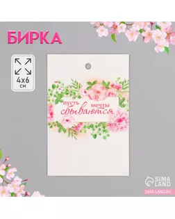 Бирка для подарков, цветов «Мечты сбываются», картон, 4×6 см арт. СМЛ-273589-1-СМЛ0010059489