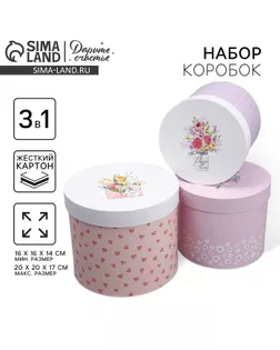 Набор шляпных коробок 3 в 1, упаковка подарочная, «Букетики», 16 х 16 х 14‒20 х 20 х 17 см арт. СМЛ-232240-1-СМЛ0010069061