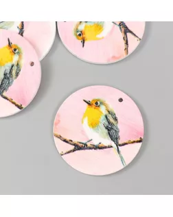 Декор для творчества дерево "Круг. Птичка на ветке" d=4 см арт. СМЛ-232592-1-СМЛ0010084356