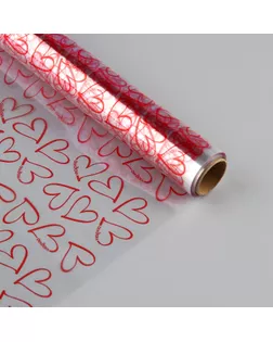 Плёнка для цветов упаковочная глянцевая прозрачная «Сердца», красные, 0.6 x 10 м арт. СМЛ-232758-1-СМЛ0010091664