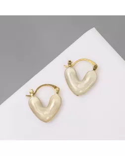 Серьги с эмалью «Сердце» перламутровые, цвет белый в золоте арт. СМЛ-246611-1-СМЛ0010105405