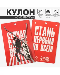 Кулон мужской «Скейтборд», цвет серебро, 69 см арт. СМЛ-233404-1-СМЛ0010133878