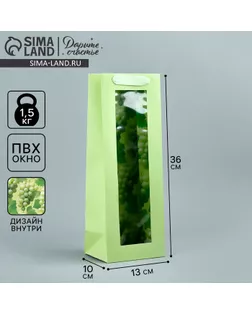 Пакет подарочный под бутылку, упаковка, «Виноград», 36 х 13 х10 см арт. СМЛ-233502-1-СМЛ0010139781