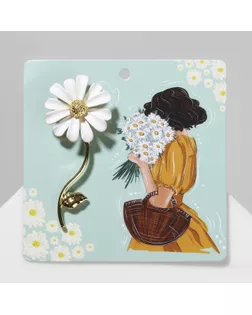 Брошь «Цветок» ромашка, цвет белый в золоте арт. СМЛ-233790-1-СМЛ0010176964