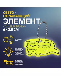 Светоотражающий элемент «Отдых кота», двусторонний, 6 × 3,5 см, цвет МИКС арт. СМЛ-233960-1-СМЛ0010198279