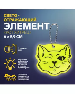 Светоотражающий элемент «Кот хитрец», двусторонний, 6 × 5,9 см, цвет МИКС арт. СМЛ-233961-1-СМЛ0010198281