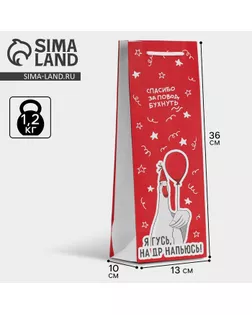 Пакет подарочный под бутылку, упаковка, «Гусь», 36 х 13 х 10 см арт. СМЛ-233986-1-СМЛ0010198716