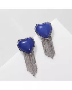 Серьги ассорти «Сердце» с цепочками, цвет синий в серебре арт. СМЛ-234032-1-СМЛ0010203492
