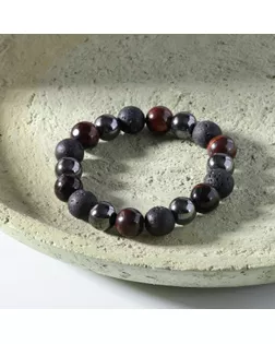 Браслет шар №10 «Лава, гематит, тигровый глаз» арт. СМЛ-263385-1-СМЛ0010221944