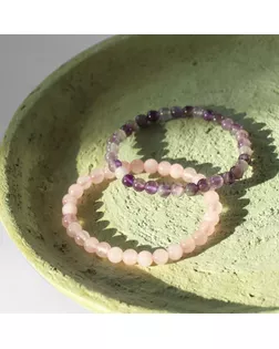 Набор браслетов 2 шт. шар №6 «Кварц розовый и Аметист» арт. СМЛ-234551-1-СМЛ0010221963