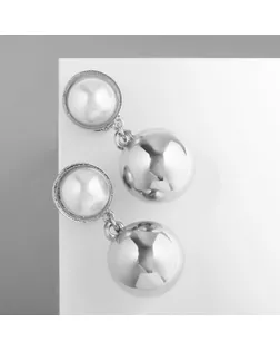 Клипсы с жемчугом «Бусина» с жемчужиной, цвет белый в серебре арт. СМЛ-234558-2-СМЛ0010221995