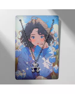 Кулон «Мишка» с сердечком, цвет бело-синий в серебре, 40 см арт. СМЛ-271745-1-СМЛ0010222033