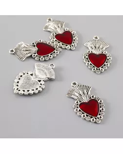 Декор для творчества металл "Красное сердце корона" серебро эмаль 3,6х2 см арт. СМЛ-234781-1-СМЛ0010227516