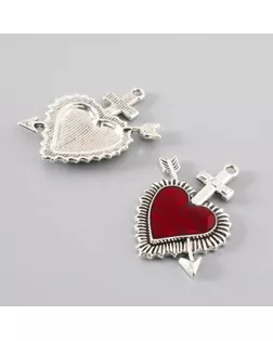 Декор для творчества металл "Красное сердце стрела" серебро эмаль 3,9х3,4 см арт. СМЛ-234782-1-СМЛ0010227518