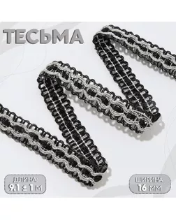 Тесьма декоративная, 16 мм, 9,1 ± 1 м, цвет черный/серебряный арт. СМЛ-234832-1-СМЛ0010228246