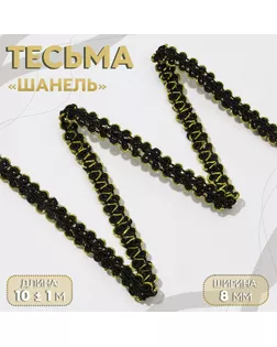 Тесьма декоративная «Шанель», 8 мм, 10 ± 1 м, цвет чёрный/золотой арт. СМЛ-234841-1-СМЛ0010228281