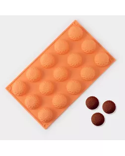Форма для конфет и шоколада «Цветы. Хризантема», силикон, 29×17×2 см, 15 ячеек, цвет оранжевый арт. СМЛ-234895-1-СМЛ0010230187