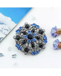 Брошь "Императрица" круг, цвет голубой в серебре арт. СМЛ-185553-1-СМЛ0000102631