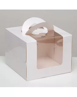 Коробка под бенто-торт с окном, белая, 18 х 18 х 14 см арт. СМЛ-239491-1-СМЛ0010325618