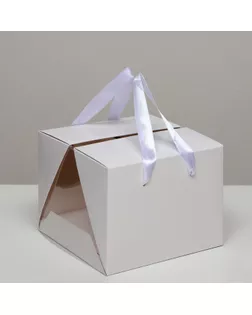Коробка под бенто-торт с ленточками, белая , 18 х 18 х 14 см арт. СМЛ-236193-1-СМЛ0010325623