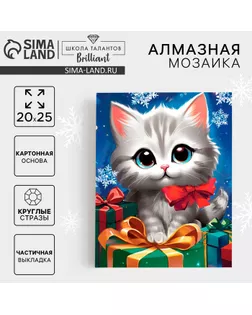 Алмазная мозаика на новый год с частичным заполнением «Котенок с подарками», 20 х 25 см, набор для творчества арт. СМЛ-236534-1-СМЛ0010337503