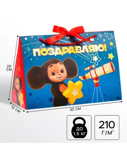 Пакет подарочный-коробка с тиснением, Чебурашка, 30х20х12 см арт. СМЛ-236572-1-СМЛ0010341548
