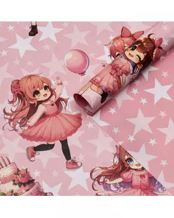 Бумага упаковочная глянцевая двусторонняя "Девочка и торт", 100 х 70 см арт. СМЛ-236992-1-СМЛ0010359425