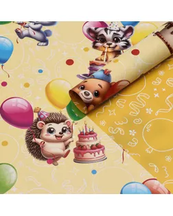 Бумага упаковочная глянцевая двусторонняя "Зверята с шарами", 100 х 70 см арт. СМЛ-236993-1-СМЛ0010359426