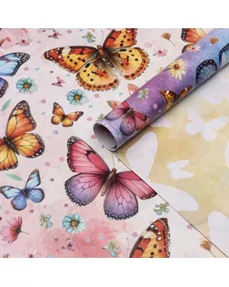 Бумага упаковочная глянцевая двусторонняя "Яркие бабочки", 100 х 70 см арт. СМЛ-236995-1-СМЛ0010359428