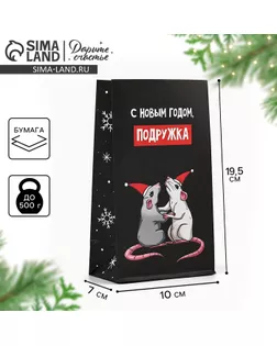 Пакет без ручек «С Новым годом, подружка», 10 х 19.5 х 7 см арт. СМЛ-271070-1-СМЛ0010364335