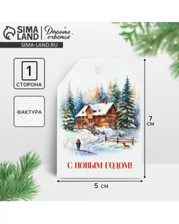 Открытка-шильдик на подарок «С Новым годом!», домик, акварельный картон, 5 х 7 см арт. СМЛ-237129-1-СМЛ0010365416