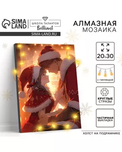 Алмазная мозаика на новый год с частичным заполнением на подрамнике «Влюбленная пара», 20 х 30 см, с гирляндой, набор для творчества арт. СМЛ-237240-1-СМЛ0010371486